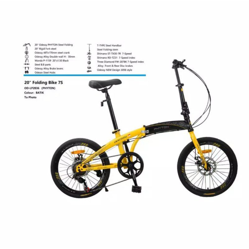 Sepeda Lipat Folding Bike Odessy Phyton 20" Steel 7Speed