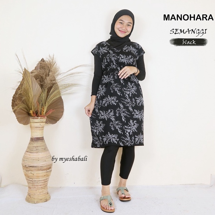 Daster Manohara Bali LD 105 cm / Dress Bali manohara motif Kekinian Murah dan Nyaman-SEMANGGI BLACK