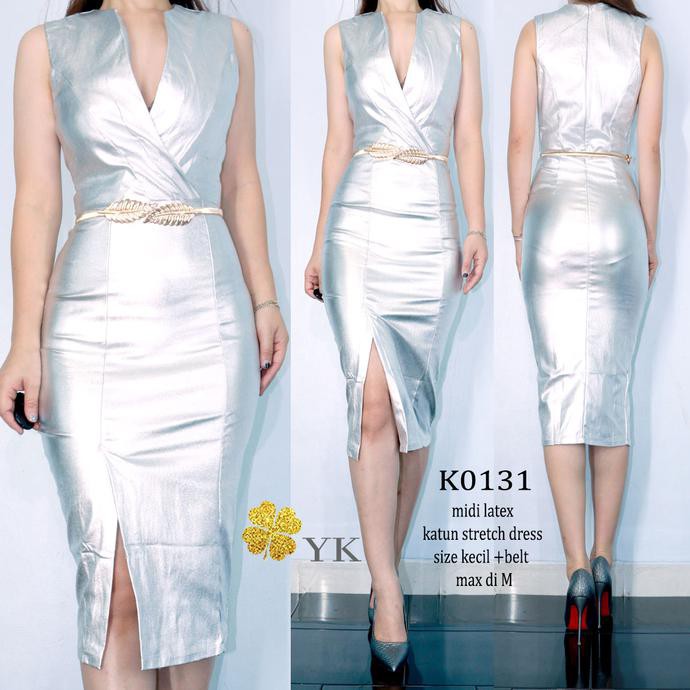 Ykmini 0131 midi dress latex full printing dress silver