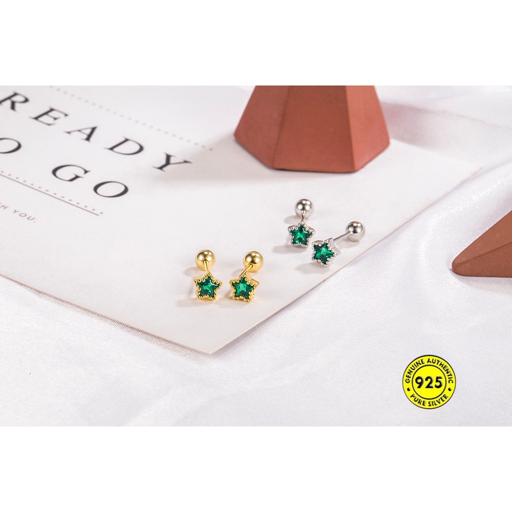 Anting Tusuk Bentuk Pentagram Aksen Berlian Imitasi Anti Alergi / Luntur Untuk Perhiasan Wanita