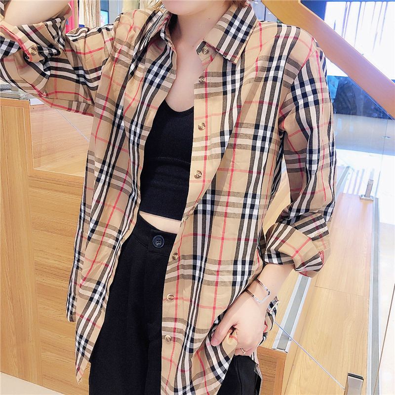 Kemeja Lengan Panjang/burberry shirt/Kemeja kotak-Kotak lengan panjang/Kemeja Wanita