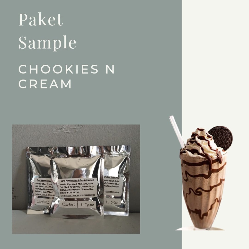 

Paket sampel My Powder Rasa Cookies & Cream Grade A kemasan 25 gr.