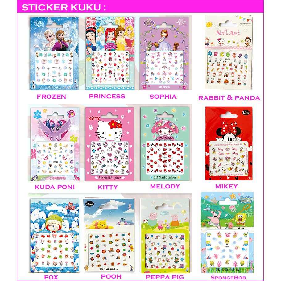 Hand &amp; Nail Art / Sticker Kuku untuk Anak Lovely Cartoon Pattern Sticker Tatoo