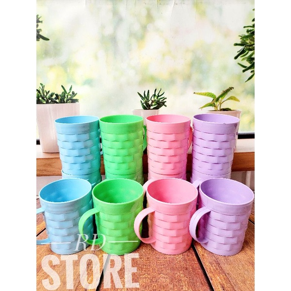 PROMO 12.PCS GELAS GAGANG MOTIF ANYAM POLOS