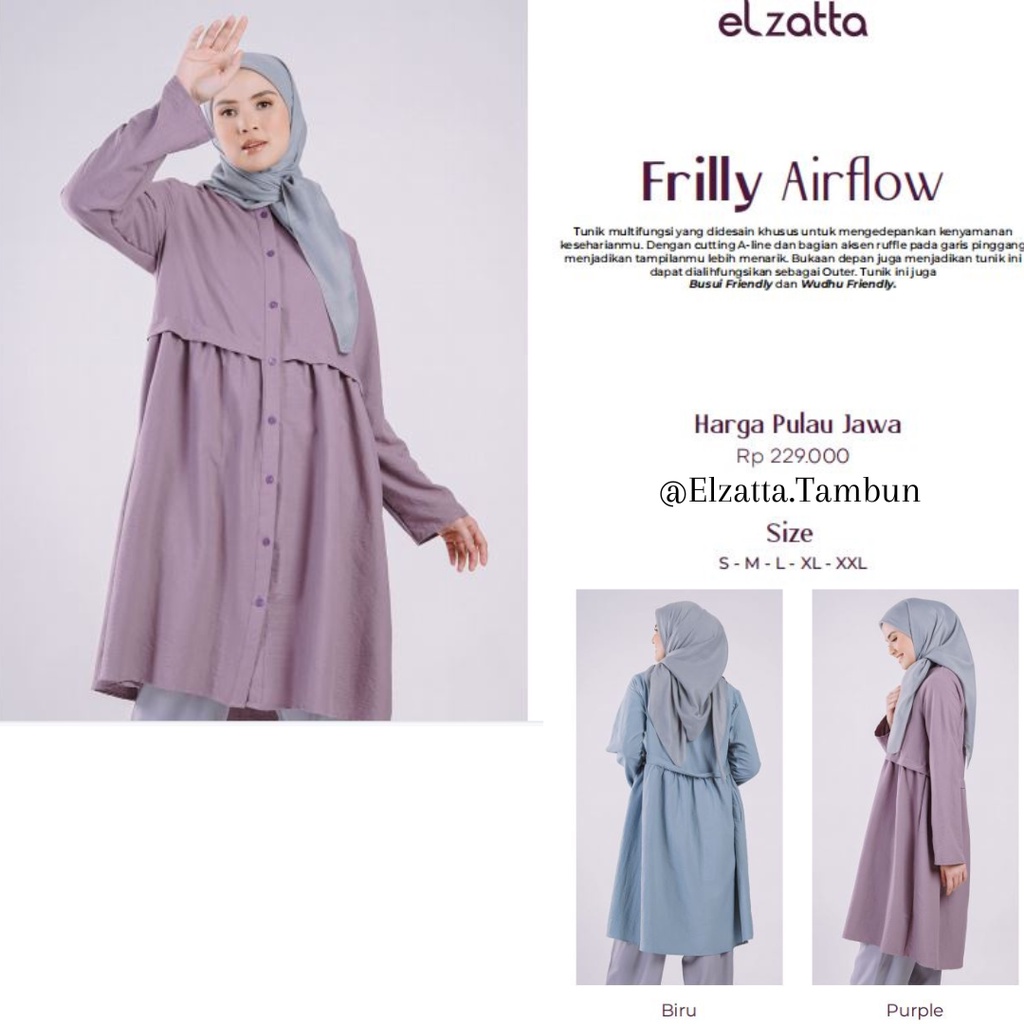 Elzatta Tunik / Tunic Frilly Airflow Polos Elzatta Terbaru
