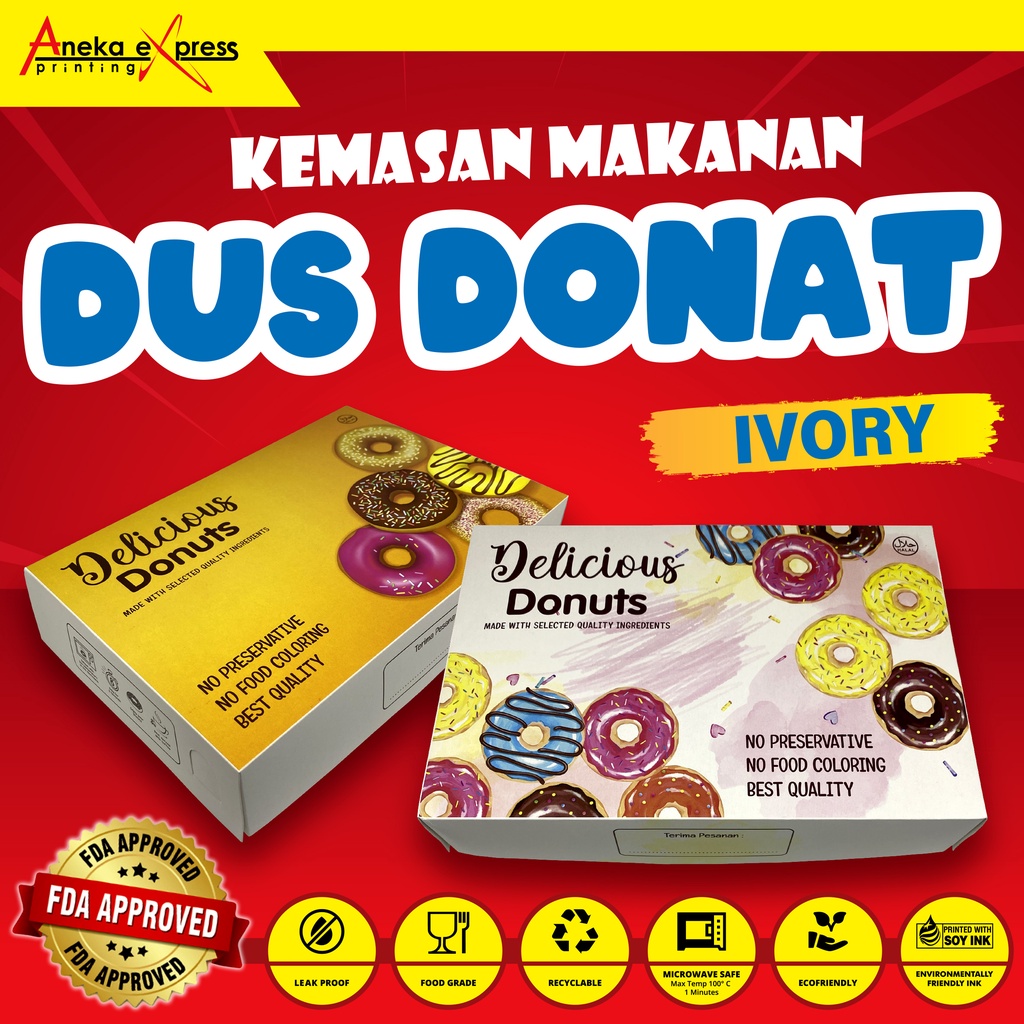 Box Donat Isi 6 Pcs | Dus Donat Motif | Kemasan Donat | Kotak Donat | Wadah Donat | Bahan IVORY
