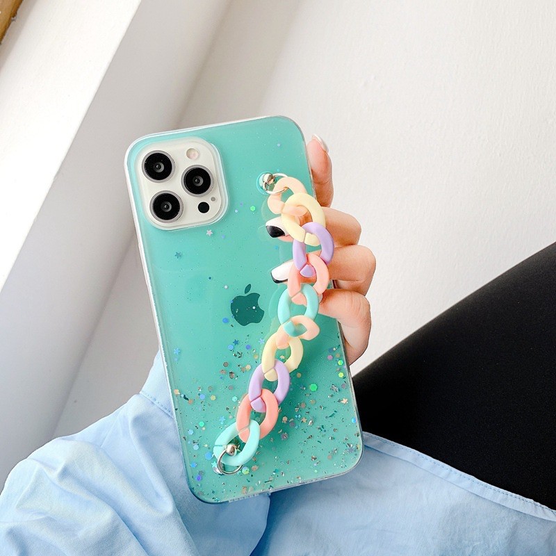 Glitter Case with Chain Pastel Oppo A15s Reno 5 5F 4 4F 3 8 8Z 8 PRO 7 6 A57 A16 A12 A15