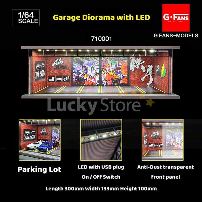 G-Fans Models 1/64 Diorama Diecast Jdm Garage Parking Lot With Led