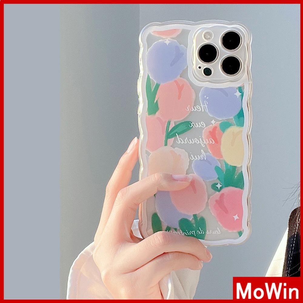 iPhone Case Silicone Soft Case Clear Case Wave Non-Slip Shockproof Camera Full Coverage Protection Tulip Flower For iPhone 13 Pro Max iPhone 12 Pro Max iPhone 11 iPhone 7 Plus