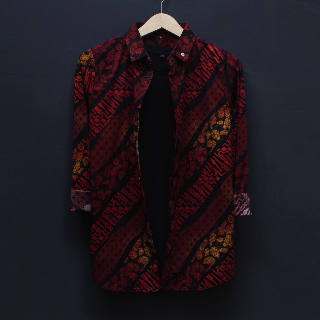 NEW ARRIVAL DISTRO BATIK PRIA BORDIR SOGAN HRB026 BATIKAF NOTOARTO BATIK IPNU-IPPNU HEM PRIA Bel-Gradasi merah