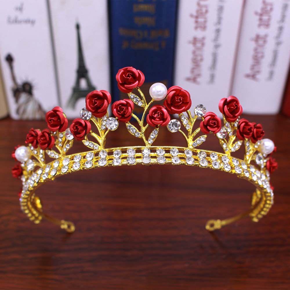 REBUY Rebuy Bridal Tiara Wanita Vintage Warna Emas Bando Berlian Imitasi Alloy Mahkota Rambut