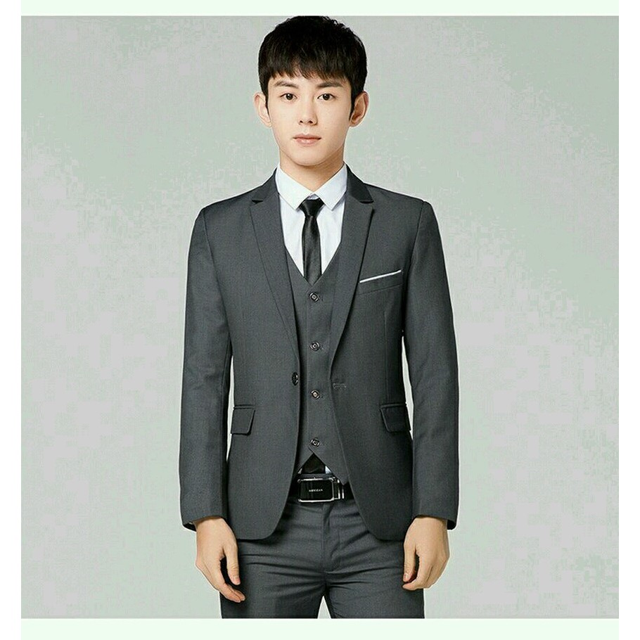 SETELAN BLAZER WISUDA - SETELAN JAS NIKAH PRIA MODRIC GREY 5IN1 LIST BAHAN HIGH TWIST NIKAYU