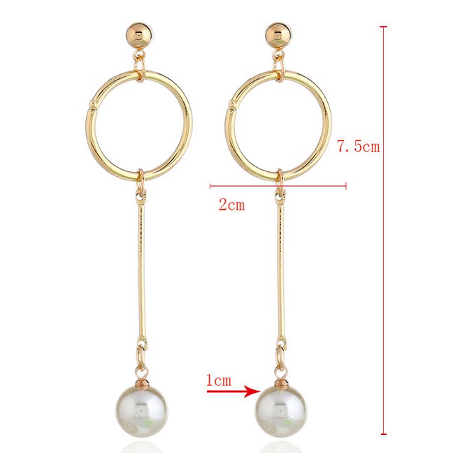 LRC Anting Elegant Gold Color Round Shape Decorated Earrings