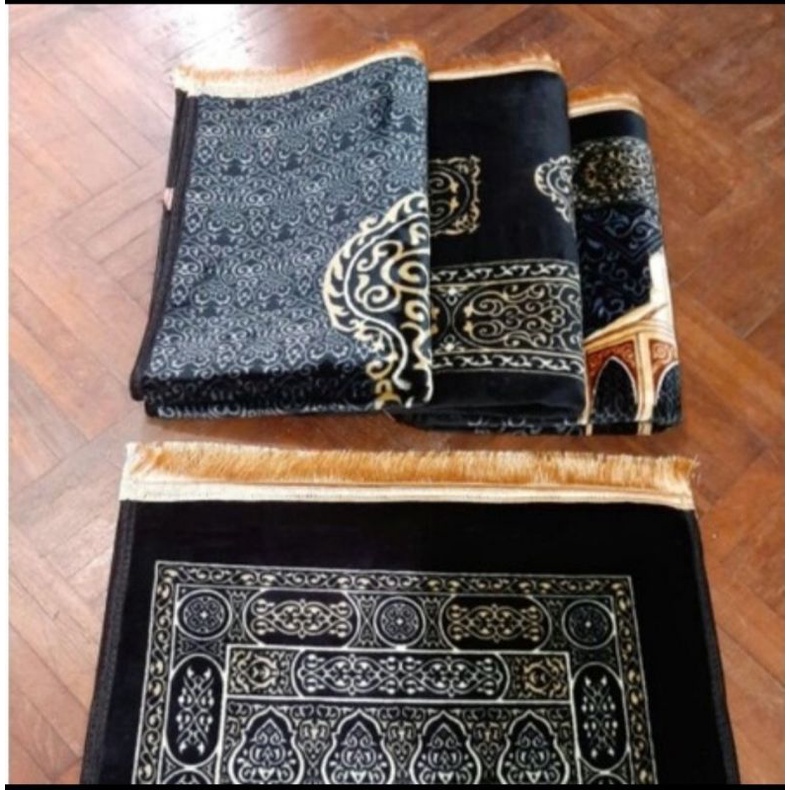 sajadah kiswah busa tebal hitam rumbay gold anti slip Bahan bulu okuran 70X110