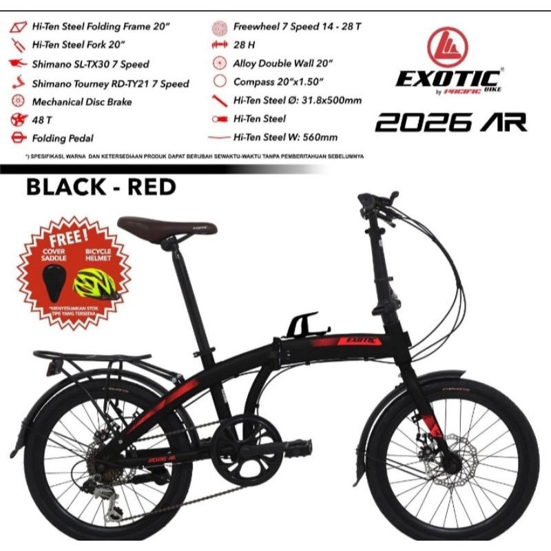 Sepeda Lipat 20 Inch EXOTIC 2026 AR 7 Speed Rem Cakram Free Helm & Cover Saddle