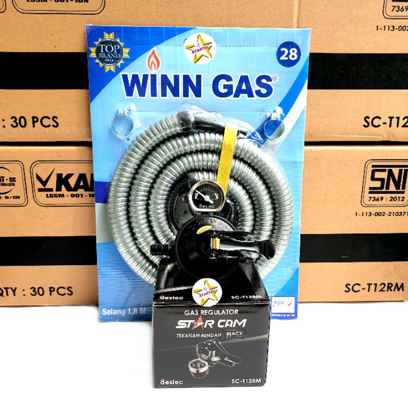 Regulator Gas LPG Starcam SC-T12RM dan Selang Flexible Winn Gas Premium