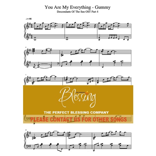 You Are My Everything - Gummy - Descendants Of The Sun OST - Piano Sheet Korea