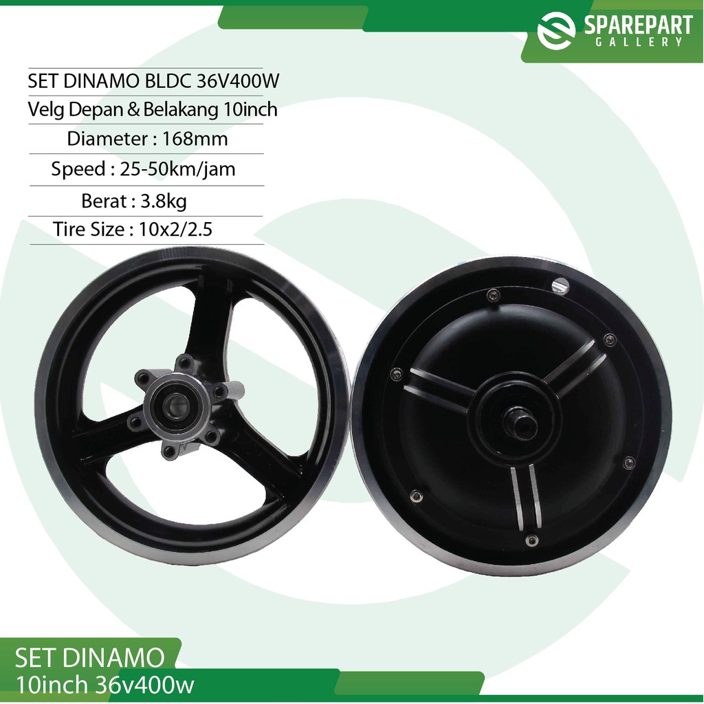 Set Dinamo 10inch 36v400w skuter listrik otoped motor bldc ring10&quot;