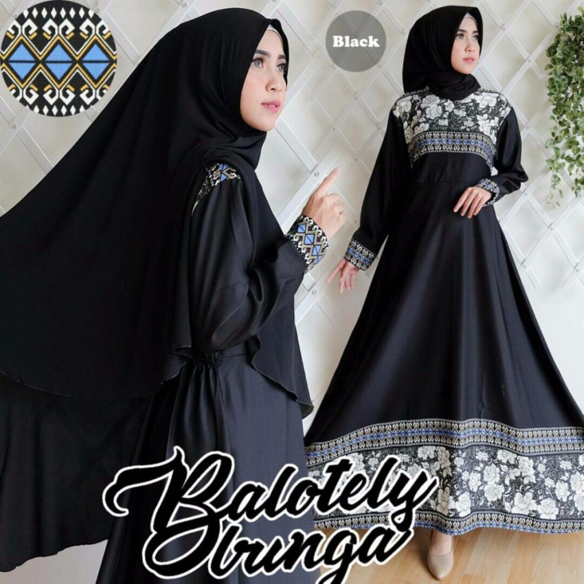 Jual WF 99 Gamis Syar'i Balotelly Bunga - Black Berkualitas