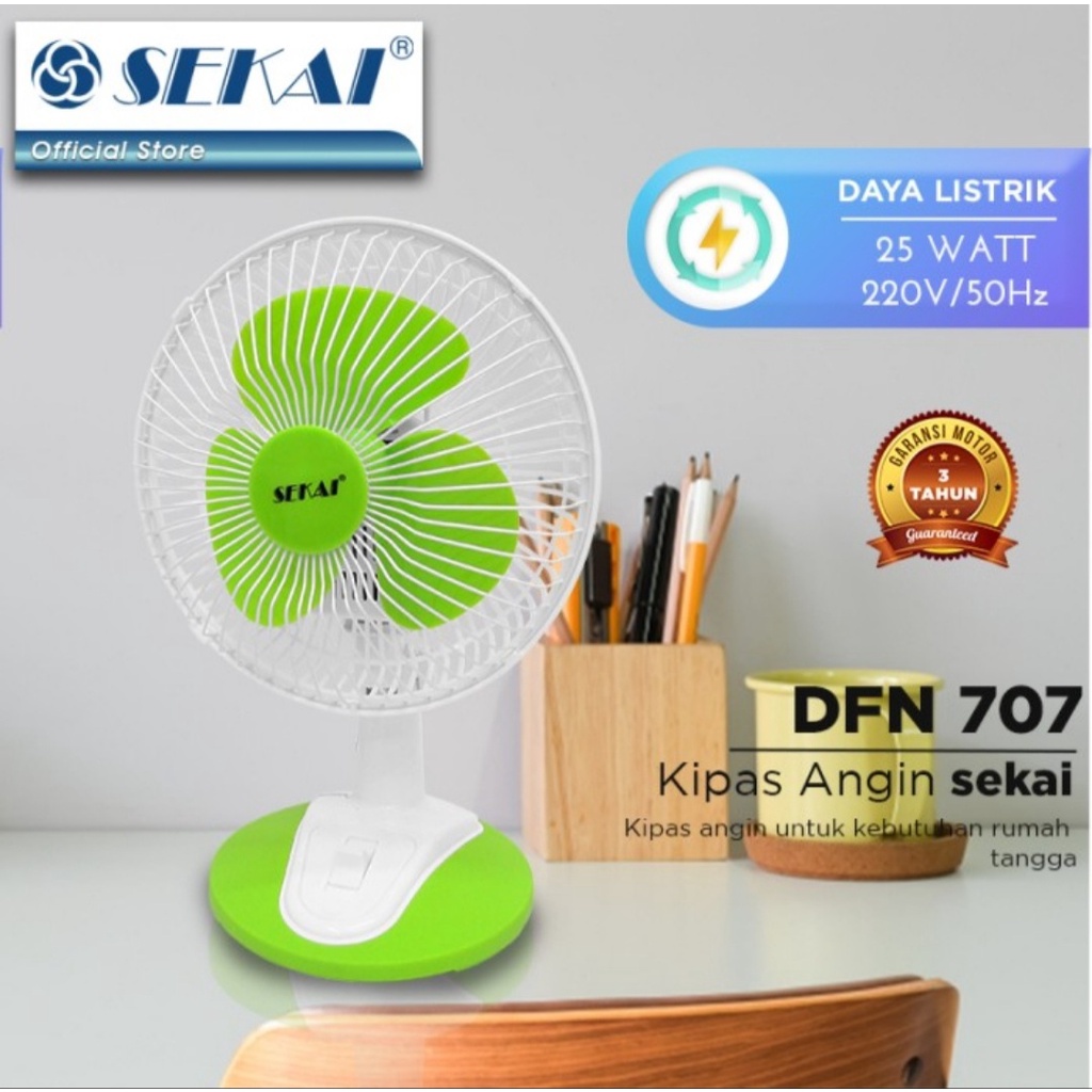 Kipas Angin Sekai DFN 707 7 Inch Kipas Meja Sekai 707 Desk Fan Sekai 7&quot; Kipas Warna Warni Kipas Lantai Kamar