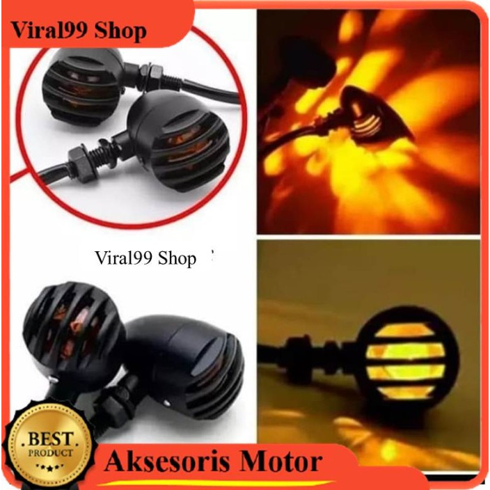 Lampu Sen Motor Retro Bulat Harley Caferacer Japstyle Cub Jeep Grill