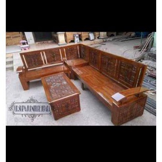 Kursi tamu jati sudut ukir meja kursi bahan kayu jati