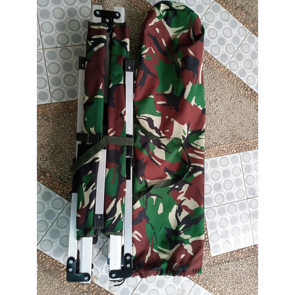 VELBED ALUMINIUM LORENG STANDAR TNI/FOLDING BED/tempat tidur lipat