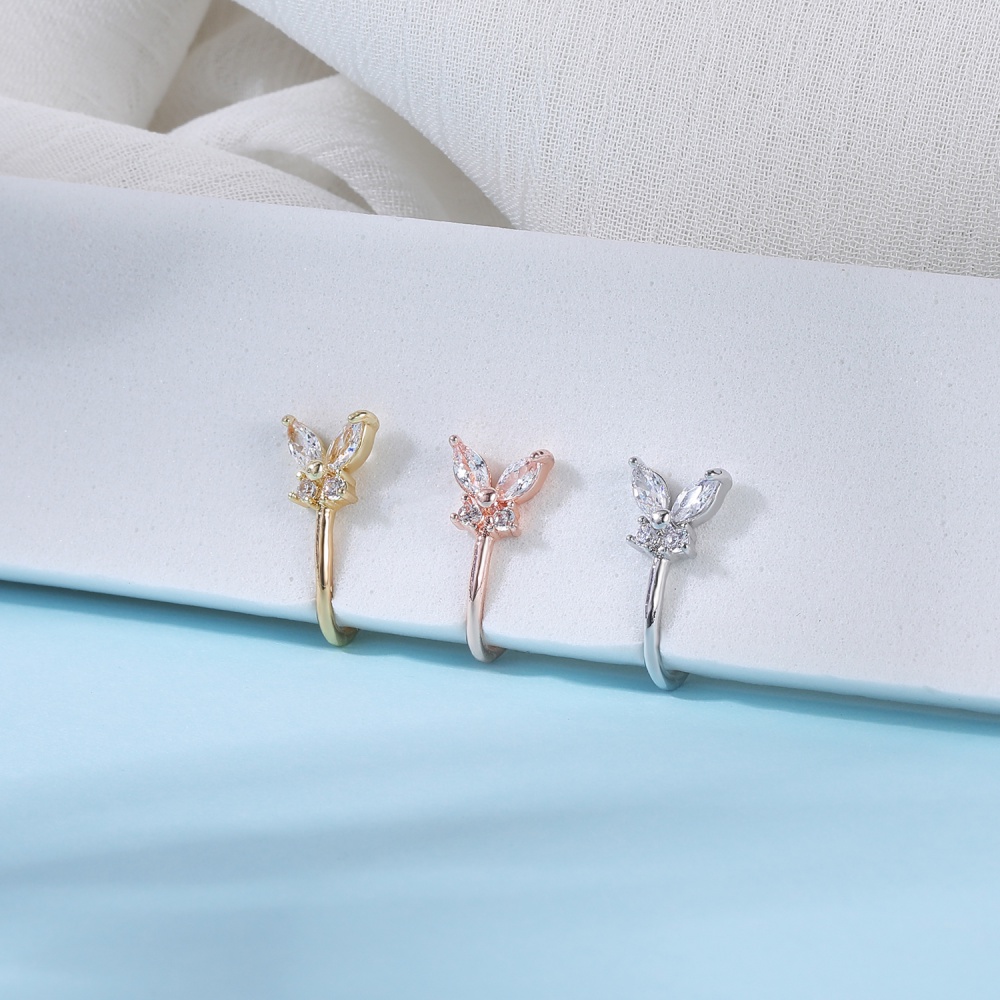 1pc Anting Klip On Hidung / Telinga Bentuk Hati / Bintang / Butterfly Bahan Tembaga Untuk Wanita