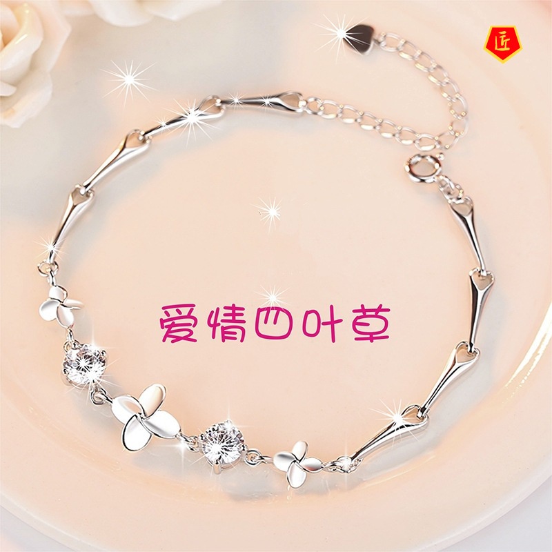 [Ready Stock]Fashion Four-Leaf Clover Diamond Bracelet Female Fashion