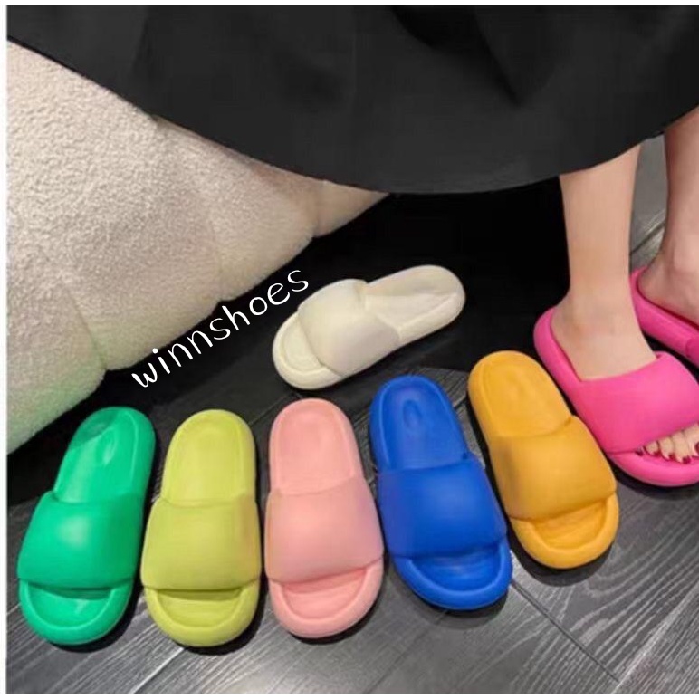 Puffy Slides Women Sandal Korea Original Terbaru Bakpao 2081  Sendal Wanita Kekinian Karet Jumbo Import