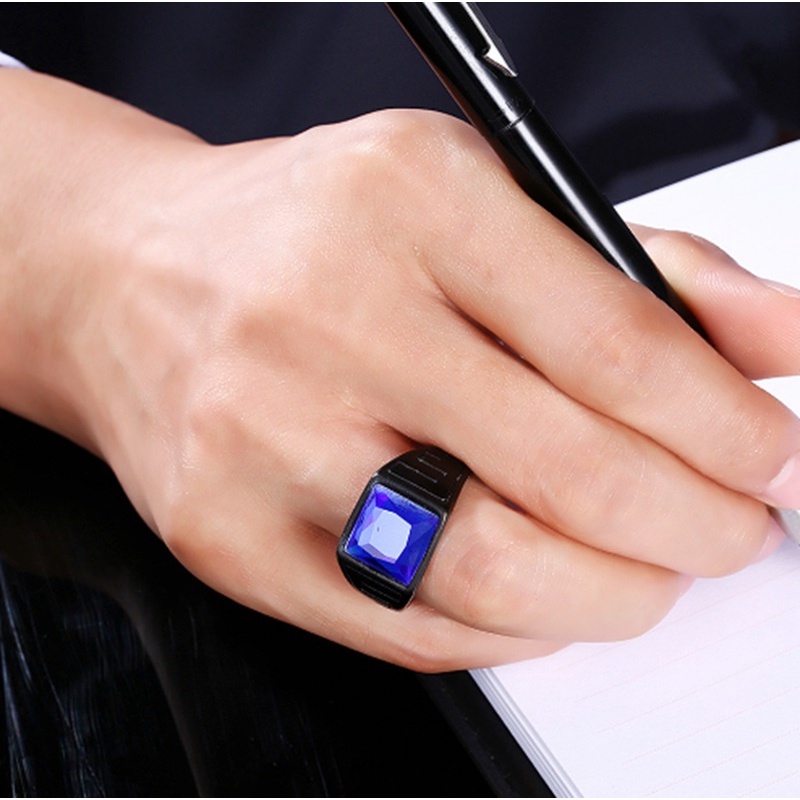 Vintage Fashion Blue Diamonds Stone Black Finger Rings For Men Male Fashion jewelry