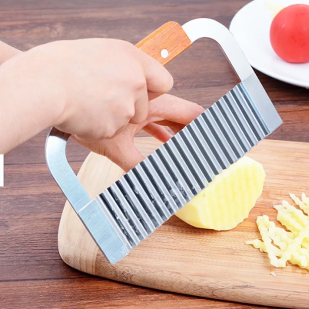 【Gagang Kayu】Pisau Gelombang Kentang/Pisau Zigzag Gerigi Kentang/Wave Slicer Knife/Potato Crinkle Cutter