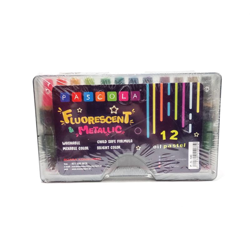 

Crayon Standard Pascola Fluorescent Metallic Oil Pastel 12 Warna