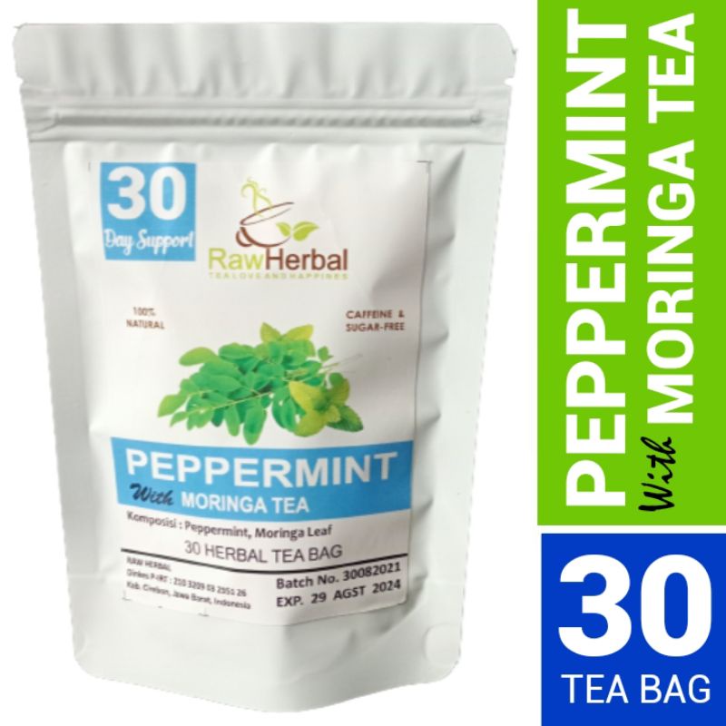 Peppermint With Moringa Tea : Daun Mint &amp; Daun Kelor - 30 Tea Bag