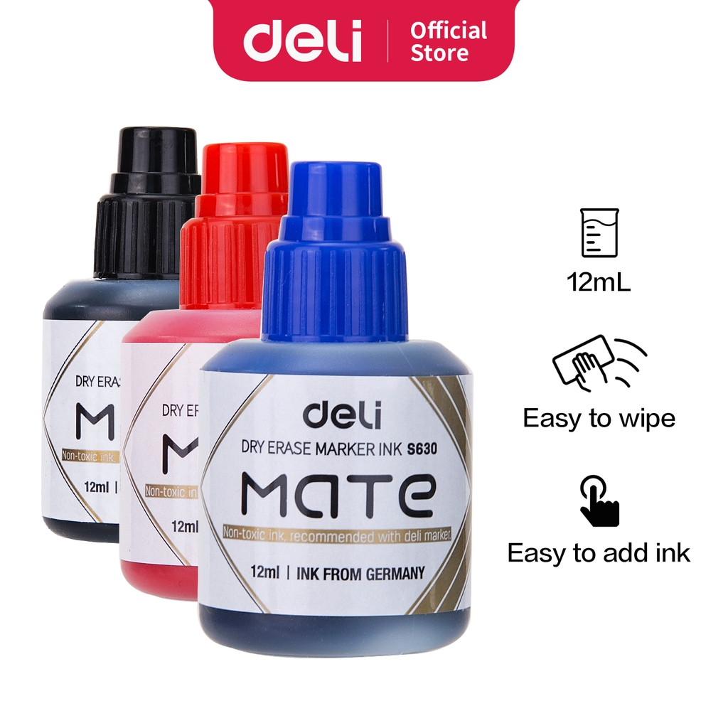 

Deli Tinta Isi Ulang Spidol Erase Marker Hitam Merah Biru S630