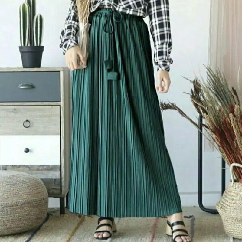 [BISA COD] Rok Plisket Tali Pita / Rok Plisket Panjang / Pleated Skirt Tali Lonceng