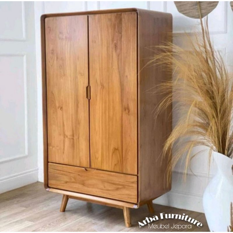 LEMARI JATI MINIMALIS/ LEMARI RETRO / LEMARI 2 PINTU MINIMALIS KAYU JATI