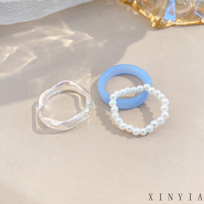 3pcs / Set Cincin Mutiara Resin Warna-Warni Untuk Aksesoris Perhiasan Wanita 【XINYIA】