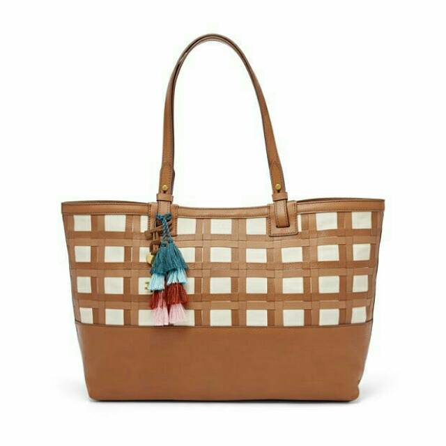 Tas Fossil Rachel Tote Tan Woven Original