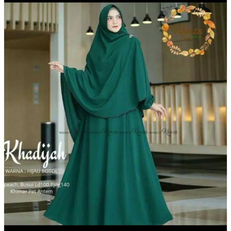gamis syari khodizah set hijab+gamis-Hijau botol