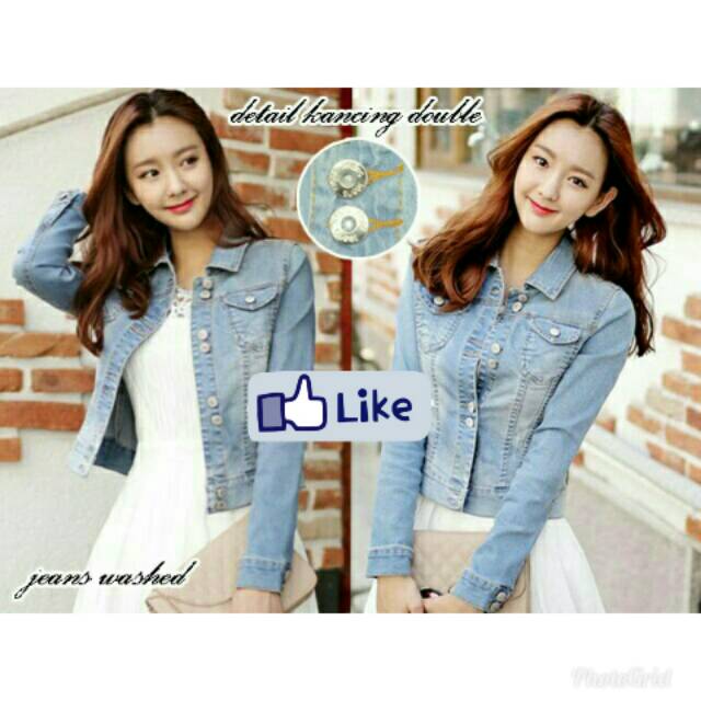 Jaket jacket jeans double kancing wanita perempuan jumbo big size XL