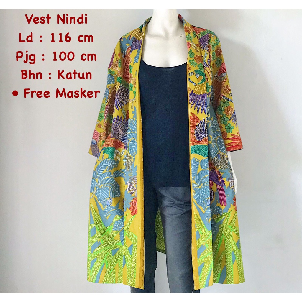 Vest Nindi batik solo outer lengan atasan kerja blazer wanita