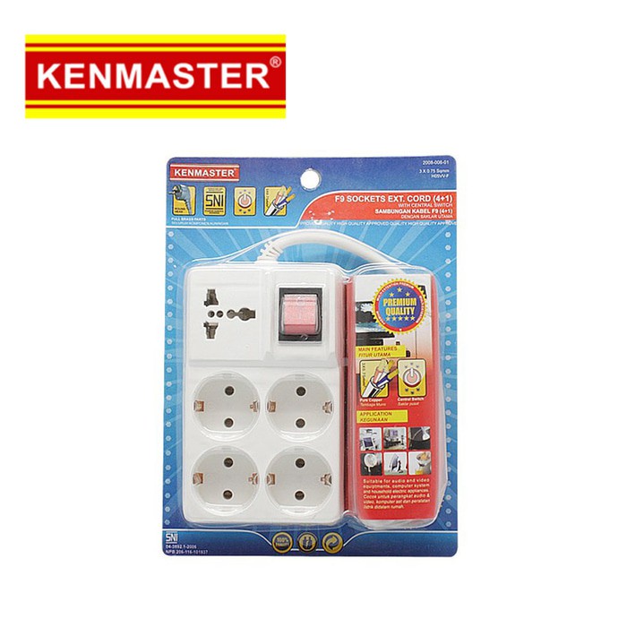 Kenmaster F9 Stop Kontak 4 + 1 Lobang universal ( 4 + 1 Lubang )