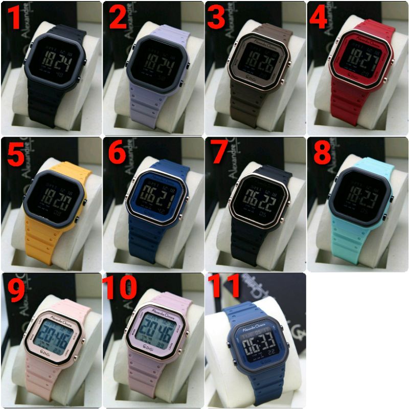 ORIGINAL GARANSI RESMI 1 TAHUN JAM TANGAN WANITA ALEXANDRE CHRISTIE DIGITAL RUBBER STRAP ARLOJI WATC