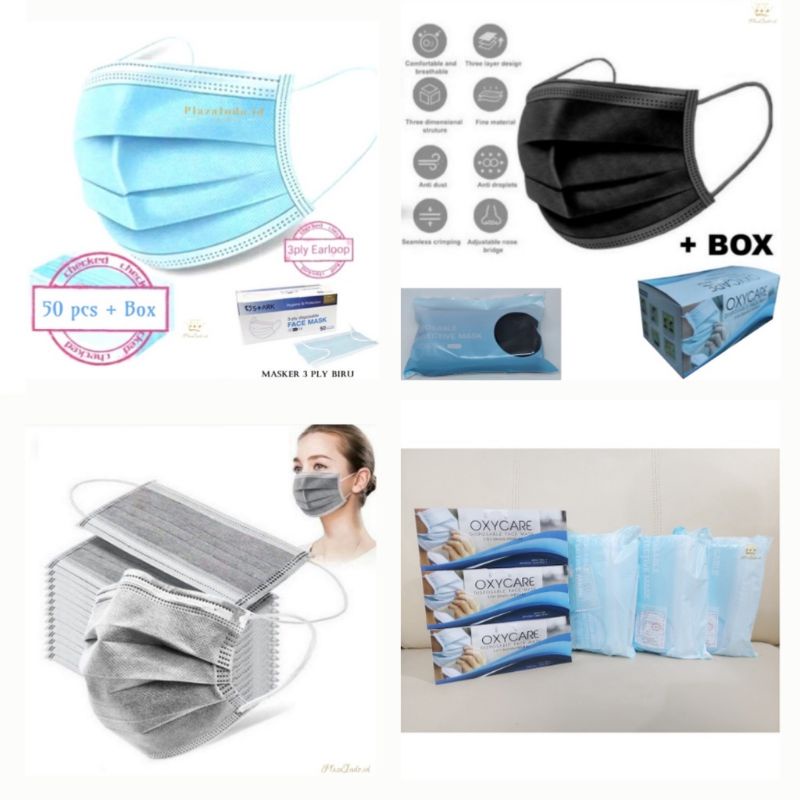 Masker Oxycare Abu-abu 3ply 50 Pcs Earloop Termurah | Masker Earloop Warna
