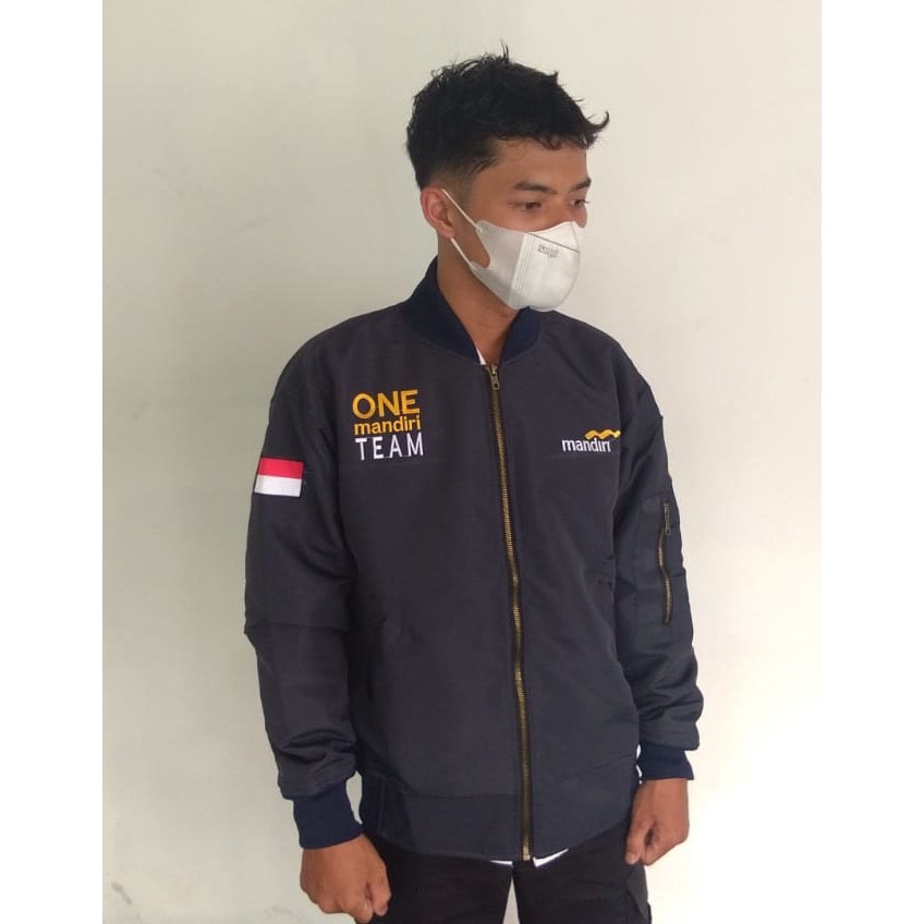 COD//JAKET PRIA WANITA BANK MANDIRI JAKET BOMBER SERAGAM LAPANGAN KERJA BANK ONE MANDIRI TEAM BORDIR