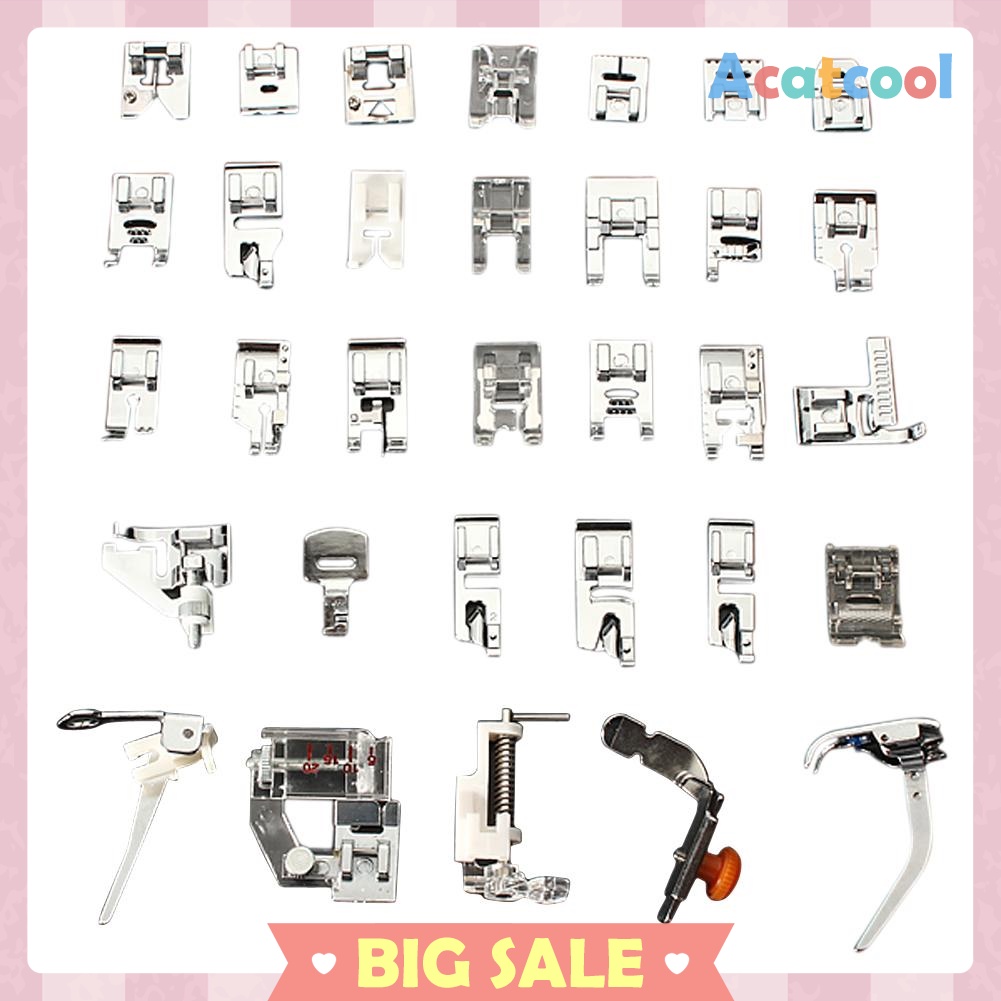 32 PCS Domestic Sewing Machine Foot Feet Snap On For Brother Singer Set