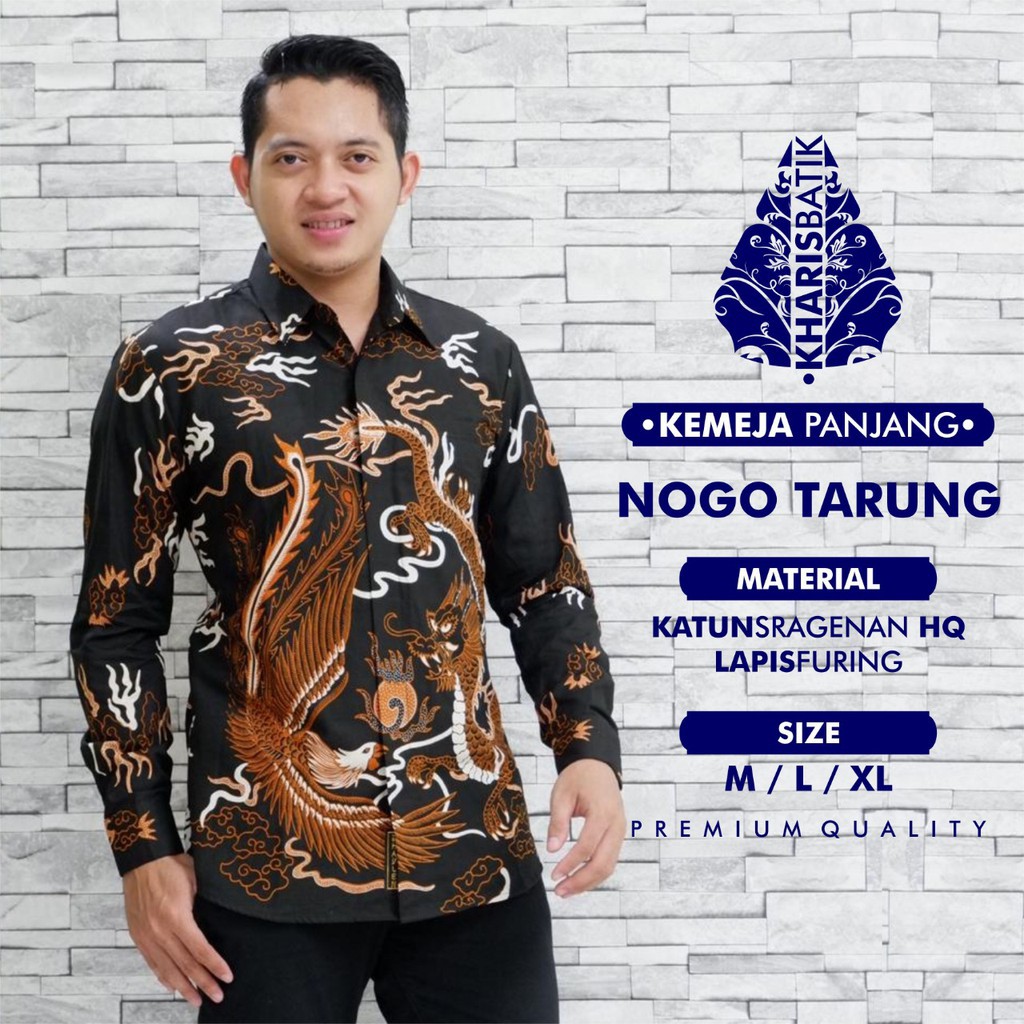 NOGO TARUNG Kemeja Batik Pria Lengan Panjang | Hem Batik Pria FULL FURING KHARIS