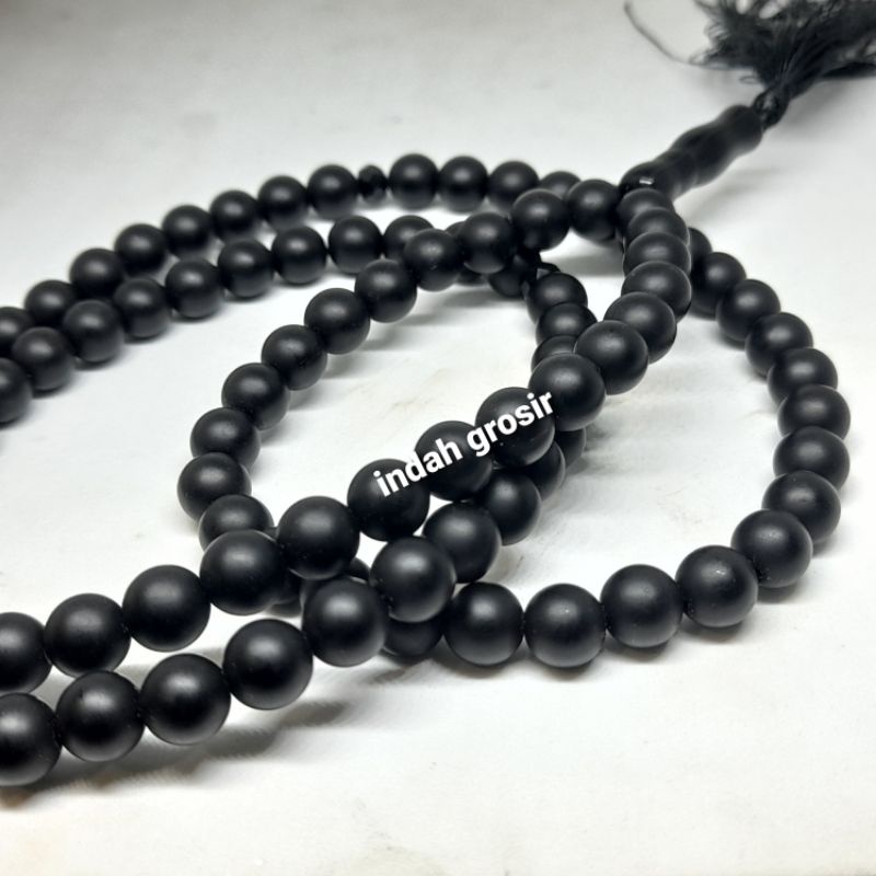 TASBIH BATU BLACK ONEX DOP WARNA HAJAR ASWAD 99BUTIR 8MM NATURAL