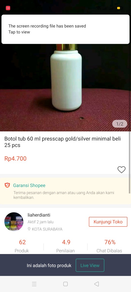 Botol Tub 60 Ml Presscap Gold/silver Minimal Beli 25 Pcs